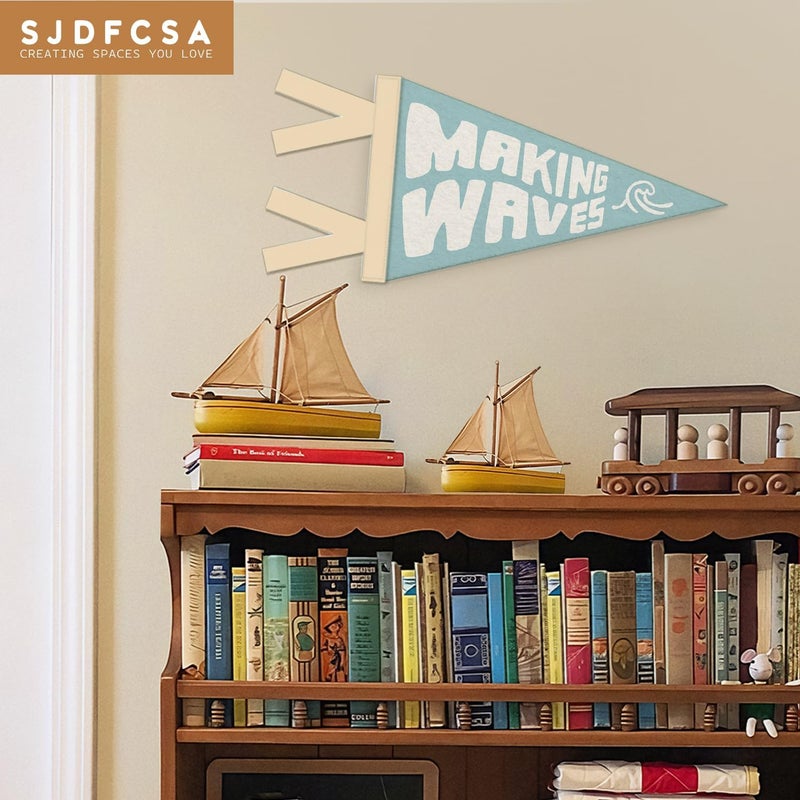 SJDFCSA Coastal Beach Room Decor, Making Waves Wall Hanging Pennant Flag Banner, Blue Coastal Beach Wall Decorations for Nursery Kids Room Bedroom Playroom Decor - Image 4